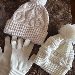 Cozy White Knit Beanie and Gloves Set